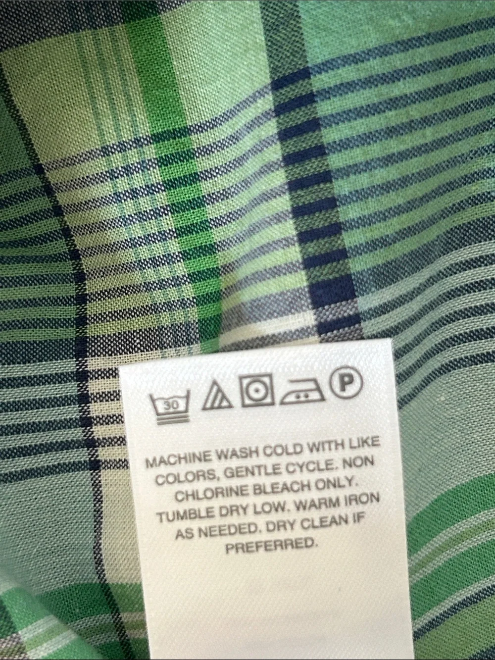 J Crew Indian Madras Shirt Sz L w MEASUREMENTS Kelly Green Plaid, Slim